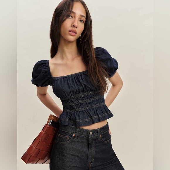 Reformation Aliya Denim Top Medium NWT - Picture 1 of 6